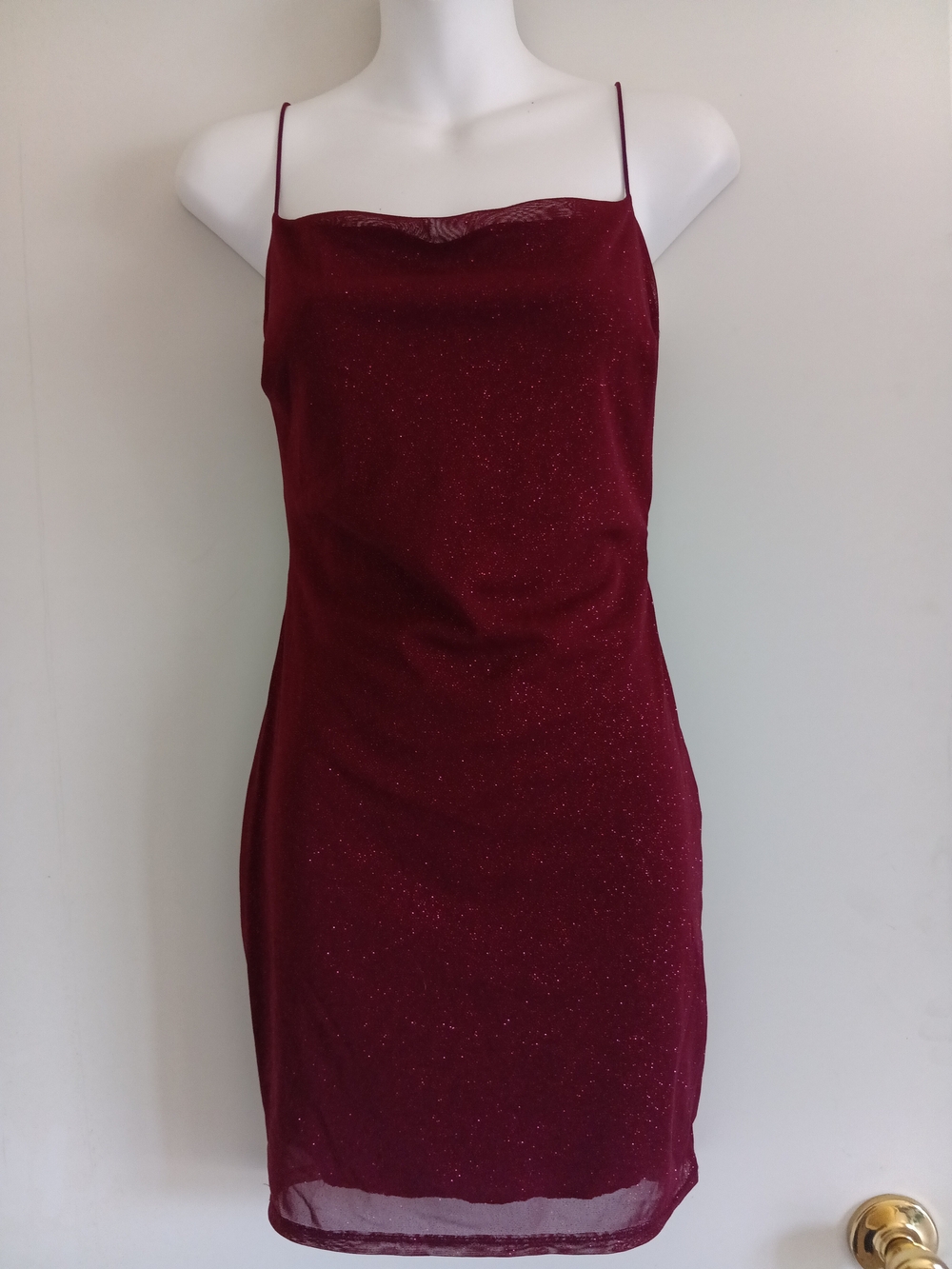 Sparkle Burgundy Slip Mini Dress with Spaghetti Straps
